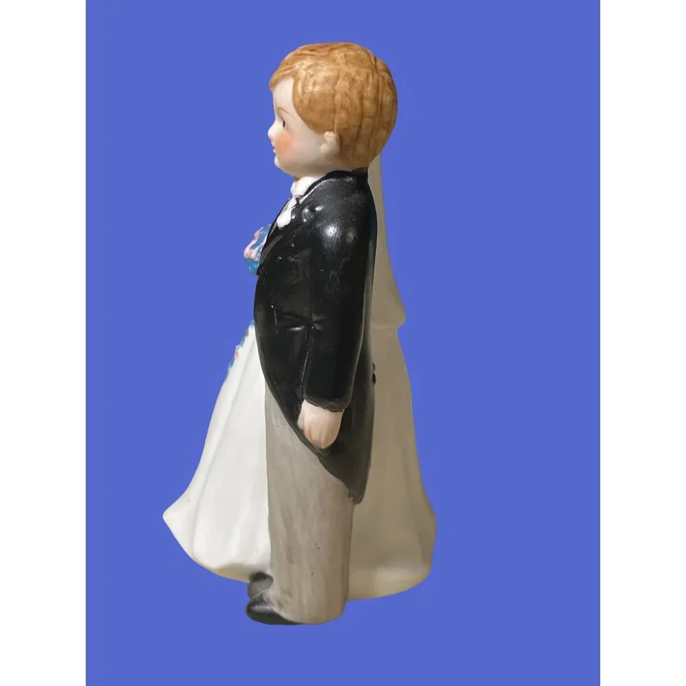 Vintage Porcelain Bride Groom Bell, Cake Topper Wedding Dress Tux